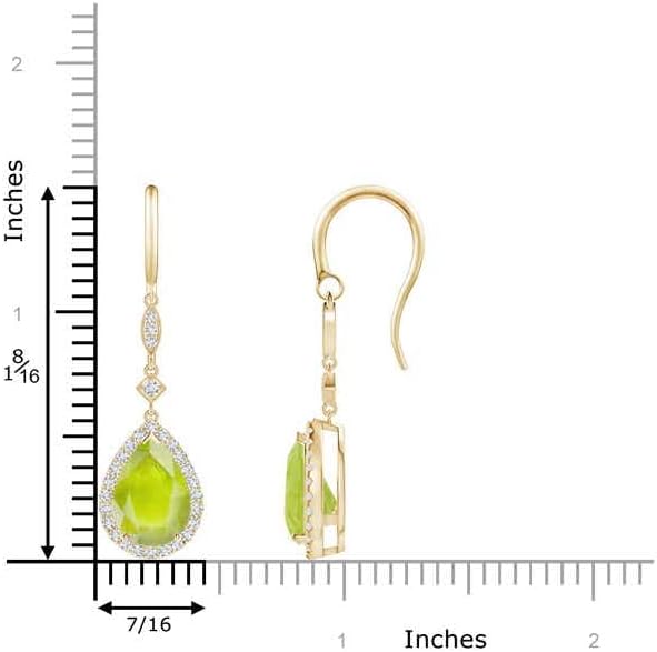 ANGARA Natural Peridot Earrings for Women | Pear-Shaped Peridot Drop Earrings with Diamond Halo in 14K Solid Gold/Platinum | August Birthday, Anniversary, Gemstone Jewellery Gift