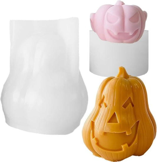 TOPYS 2 Pcs Halloween Candle Silicone Molds, DIY 3D Evil Pumpkin Candle Making Wax Mould Gypsum Ornament Resin Soap Chocolate Mold Home Decor