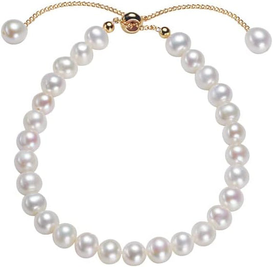 14K Gold over S925 Silver Pearl Bracelet, Freshwater Pearl Beaded Bracelet, Birthday, Mother's Day Gift for Mother, Wife, Girlfriend
