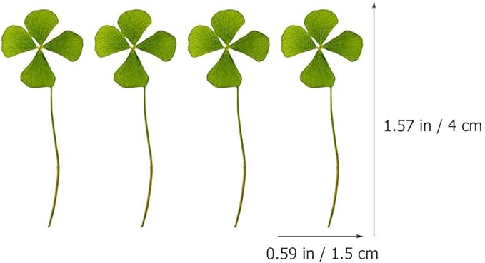 96 Pcs Dried Flowers Dried Jewelry Making Pressed Shamrock 4 Leaf Bookmark Paper Leaves for Crafts Epoxy Art Crafts Flowers Plants Accessories Four Leaf