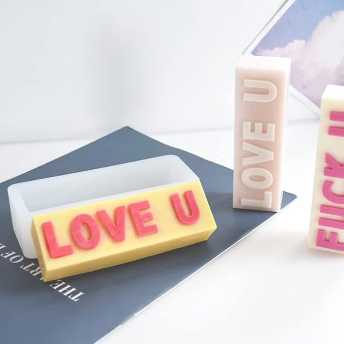 TOPYS Rectangular Alphabet Letter Pillar Silicone Resin Mold Candles Molds, Letter Candle Chocolate Mold for Resin Pendant Plaster Carving Making Aromatherapy Ornaments Handmade Gifts (Love u)