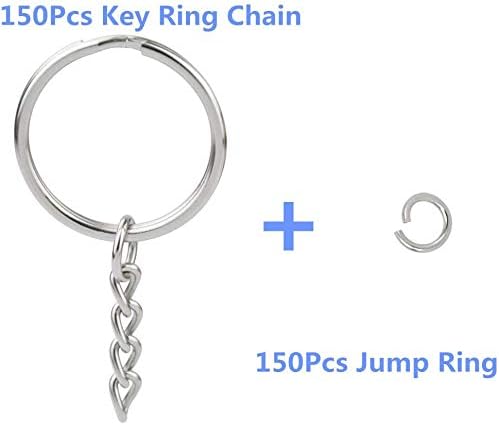 100 Pcs NANSSY 1 Inch/25mm Split Keyrings with Chain Silver Keychain Ring, Key Chains Rings Parts with Open Jump Ring and Connector.
