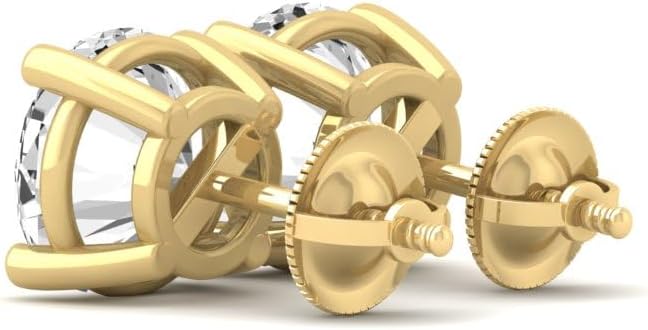 1/2 Carat - 5 Carat Lab Grown Diamond screw back Earrings | 14K Yellow Gold Four prong Lab-Grown Diamond Solitaire Stud Earrings| D-E color and VS1 clarity