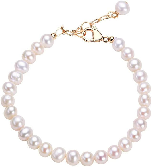 14K Gold over S925 Silver Pearl Bracelet, Freshwater Pearl Beaded Bracelet, Birthday, Mother's Day Gift for Mother, Wife, Girlfriend