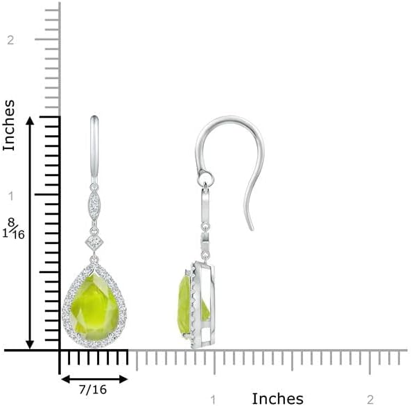 ANGARA Natural Peridot Earrings for Women | Pear-Shaped Peridot Drop Earrings with Diamond Halo in 14K Solid Gold/Platinum | August Birthday, Anniversary, Gemstone Jewellery Gift