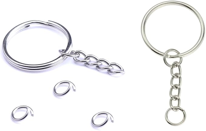 ZoloAJay 50Sets 1 inch Keychain Rings Silver Split Round Key Ring with Chain and Open Jump Rings for DIY Keychain Making Crafts
