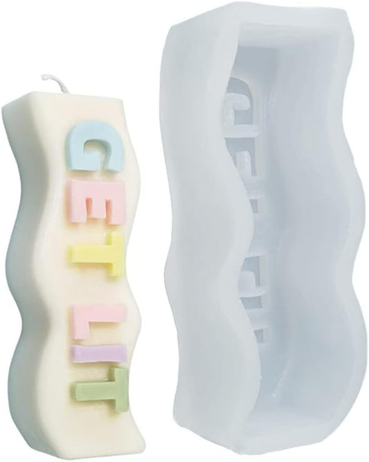 TOPYS Wave Alphabet Letter Pillar Silicone Resin Mold Candles Molds, Letter Candle Chocolate Mold for Resin Pendant Plaster Carving Making Aromatherapy White Elephant Gifts (GET LIT)