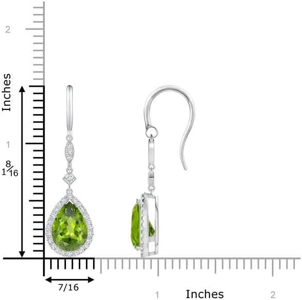ANGARA Natural Peridot Earrings for Women | Pear-Shaped Peridot Drop Earrings with Diamond Halo in 14K Solid Gold/Platinum | August Birthday, Anniversary, Gemstone Jewellery Gift