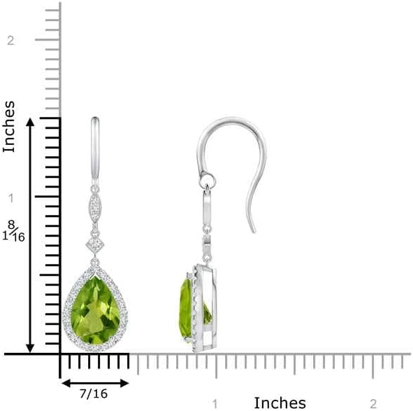 ANGARA Natural Peridot Earrings for Women | Pear-Shaped Peridot Drop Earrings with Diamond Halo in 14K Solid Gold/Platinum | August Birthday, Anniversary, Gemstone Jewellery Gift