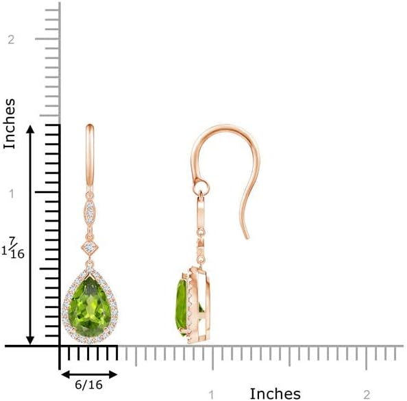 ANGARA Natural Peridot Earrings for Women | Pear-Shaped Peridot Drop Earrings with Diamond Halo in 14K Solid Gold/Platinum | August Birthday, Anniversary, Gemstone Jewellery Gift