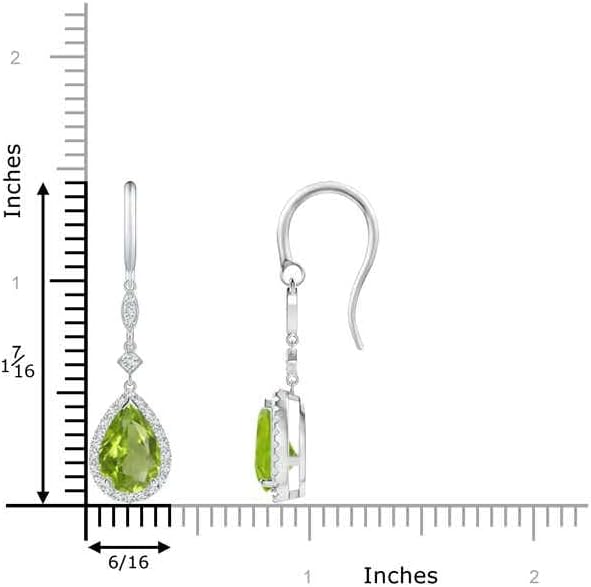 ANGARA Natural Peridot Earrings for Women | Pear-Shaped Peridot Drop Earrings with Diamond Halo in 14K Solid Gold/Platinum | August Birthday, Anniversary, Gemstone Jewellery Gift