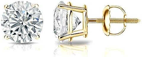 1/6 to 2 Carat Diamond Round Stud Earrings in 14k White or Yellow Gold (I1-I2, cttw) 4-Prong Basket Screw Back by Diamond Wish