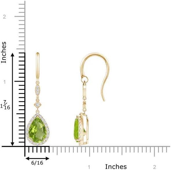 ANGARA Natural Peridot Earrings for Women | Pear-Shaped Peridot Drop Earrings with Diamond Halo in 14K Solid Gold/Platinum | August Birthday, Anniversary, Gemstone Jewellery Gift
