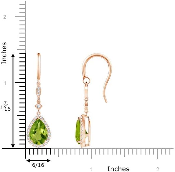 ANGARA Natural Peridot Earrings for Women | Pear-Shaped Peridot Drop Earrings with Diamond Halo in 14K Solid Gold/Platinum | August Birthday, Anniversary, Gemstone Jewellery Gift