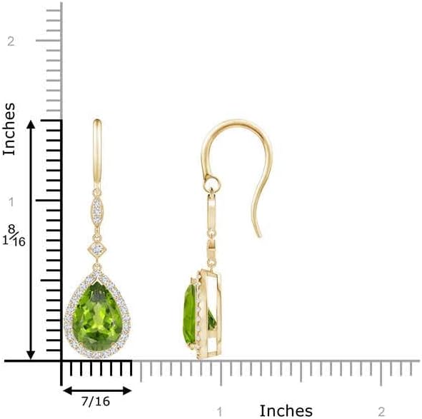 ANGARA Natural Peridot Earrings for Women | Pear-Shaped Peridot Drop Earrings with Diamond Halo in 14K Solid Gold/Platinum | August Birthday, Anniversary, Gemstone Jewellery Gift