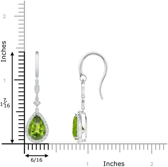 ANGARA Natural Peridot Earrings for Women | Pear-Shaped Peridot Drop Earrings with Diamond Halo in 14K Solid Gold/Platinum | August Birthday, Anniversary, Gemstone Jewellery Gift