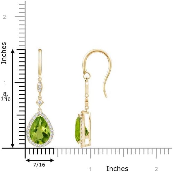 ANGARA Natural Peridot Earrings for Women | Pear-Shaped Peridot Drop Earrings with Diamond Halo in 14K Solid Gold/Platinum | August Birthday, Anniversary, Gemstone Jewellery Gift
