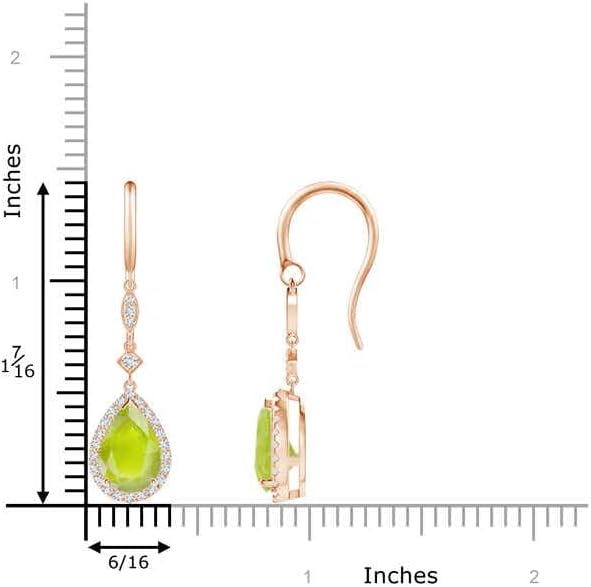 ANGARA Natural Peridot Earrings for Women | Pear-Shaped Peridot Drop Earrings with Diamond Halo in 14K Solid Gold/Platinum | August Birthday, Anniversary, Gemstone Jewellery Gift