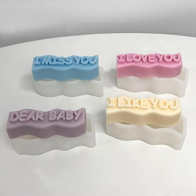 TOPYS Wave Alphabet Letter Pillar Silicone Candle Molds, DIY Casting Epoxy Letter Molds for Clay Resin Pendant Plaster Carving Making Aromatherapy White Elephant Gifts (i Like You)