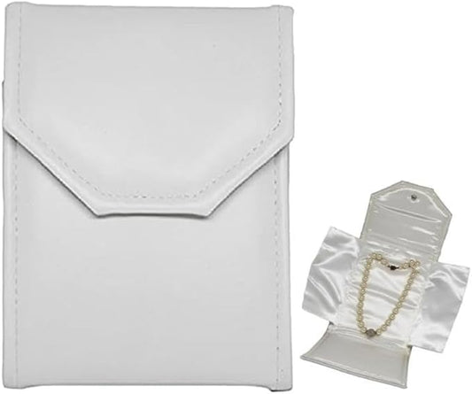 Novel Box Necklace Display Pearl Folder 7x5 inch Small Travel Jewelry Case - Wedding Jewelry Storage Holder with Smooth Finish - Jewelry Organizer Necklace Box - White/White Stitched