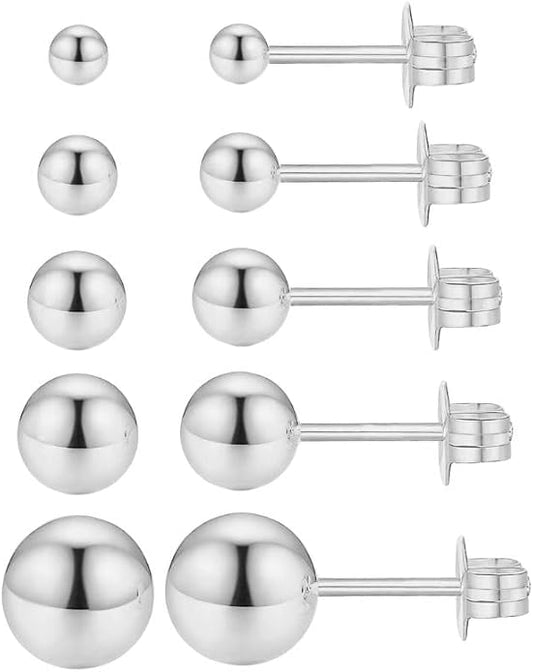 JINERA 5 Pairs Stud Earrings for Women 14K Plated Gold/Silver Pearl Ball Small Stud Earrings Set Cartilage Piercing Hypoallergenic Lightweight Flatback Earrings Jewelry Gifts for Women