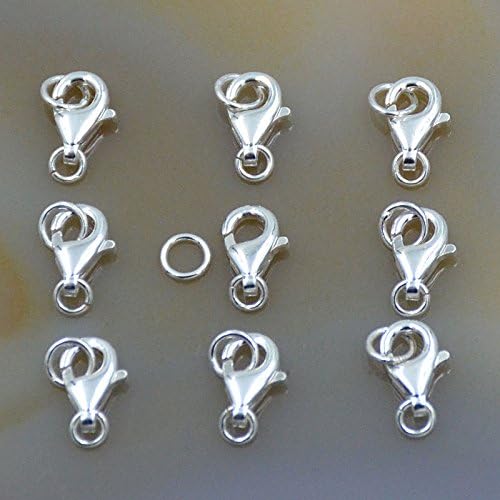 10 Sets fine 925 Sterling Silver Safety Lobster Claws Clasp with Closed Jump Rings Connect Necklace or Bracelet (Lobster 8mm (Tiny))