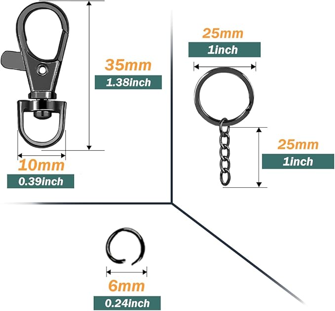 100 Pcs Lanyard Snap Hooks and Key Rings with Chain and Jump Rings for Keychain Lanyard DIY Jewelry Crafts Accessories(50 Swivel Snap Hooks +50 Flat Key Ring with Chains) (Black)