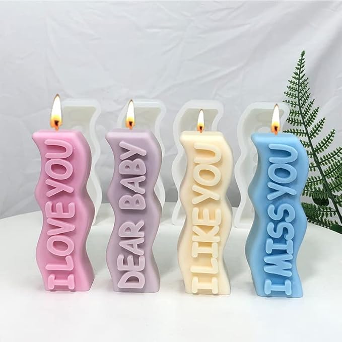 TOPYS Wave Alphabet Letter Pillar Silicone Candle Molds, DIY Casting Epoxy Letter Molds for Clay Resin Pendant Plaster Carving Making Aromatherapy White Elephant Gifts (Dear Baby) (TOPYS-20220715-3)