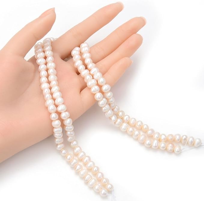 Adabele 14 Inch Real Natural Potato Round White Cultured Freshwater Pearl Loose Beads 6-7mm for Jewelry Craft Making fp3-67