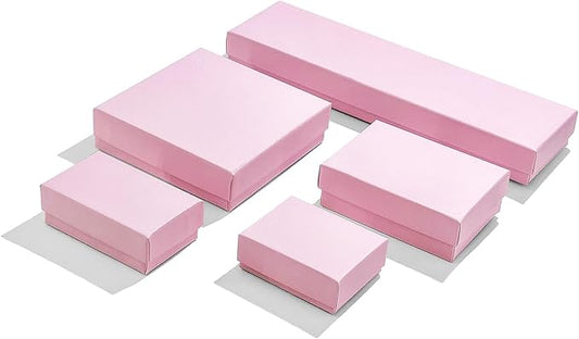 TheDisplayGuys - 100-Pack #99 Cotton Filled Cardboard Paper Jewelry Boxes Gift Case - Pastel Pink (5 Sizes Assortment) - for Shipping or Storage