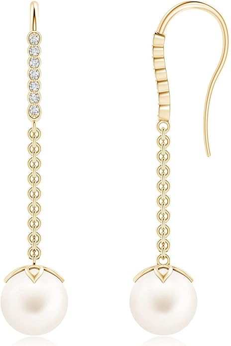 ANGARA Freshwater Pearl Earrings for Women | Round Freshwater Cultured Pearl Diamond Drop Earrings in 14K Solid Gold/Platinum | June Birthday, Anniversary, Gemstone Jewellery Gift