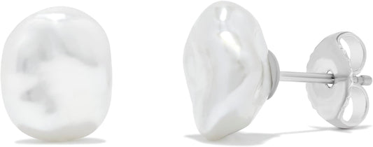 .925 Sterling Silver Freshwater White Keshi Cultured Pearl Earrings