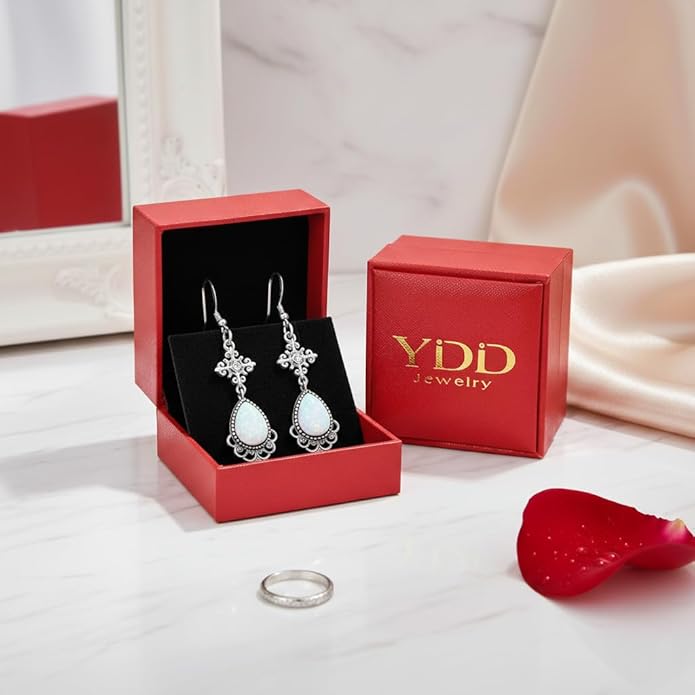 Opal Earrings for Women Opal with Genuine Diamond Dangle Drops Earrings 925 Sterling Silver Diamond Jewelry Earrings Gifts For Her