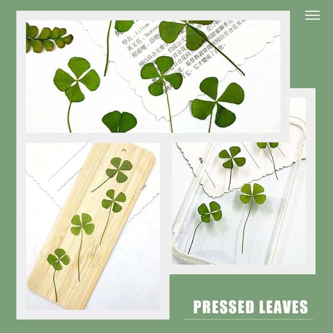 96 Pcs Dried Flowers Dried Jewelry Making Pressed Shamrock 4 Leaf Bookmark Paper Leaves for Crafts Epoxy Art Crafts Flowers Plants Accessories Four Leaf