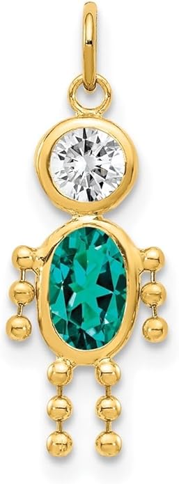 14K Yellow Gold January to December Month Boy and Girl Birthstone Charm Pendant Necklace or Bracelet (L- 20 mm/0.79 Inch, W- 10 mm/0.4 Inch)