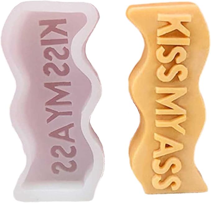 TOPYS Wave Alphabet Letter Pillar Silicone Candle Molds, DIY Casting Epoxy Letter Molds for Clay Resin Pendant Plaster Carving Making Aromatherapy White Elephant Gifts (KISS My Ass)