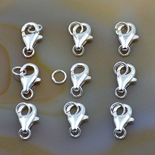 10 Sets fine 925 Sterling Silver Safety Lobster Claws Clasp with Closed Jump Rings Connect Necklace or Bracelet (Lobster 11mm)