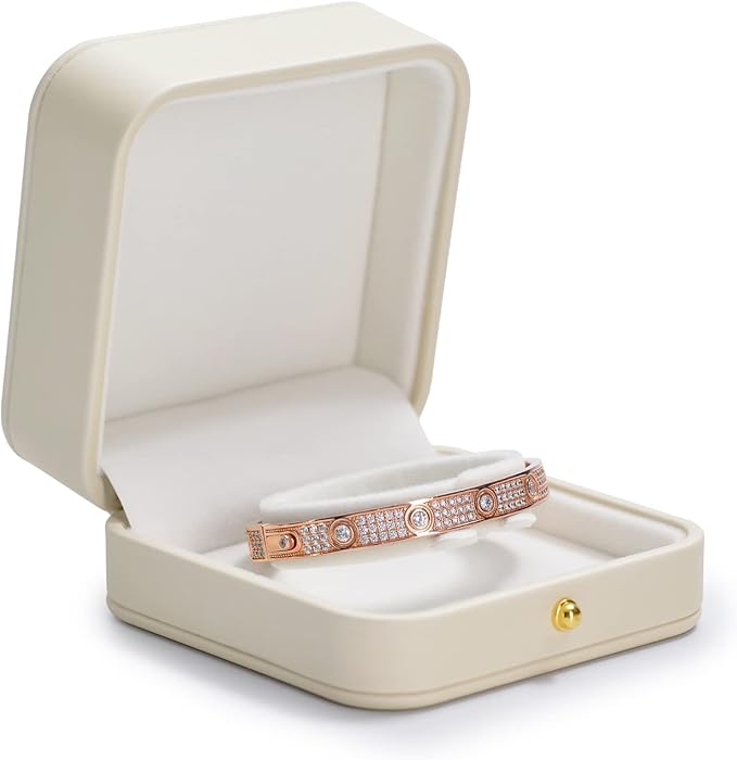 Premium White PU Leather Bracelet Bangle Gift Box Velvet Interior Jewelry Bracelet Storage Holder Box