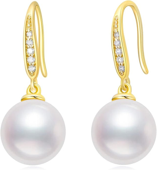 10k 14k Gold Natural Diamond and Freshwater Cultured Pearl Dangle Earrings for Women, Fine Jewelry for Her