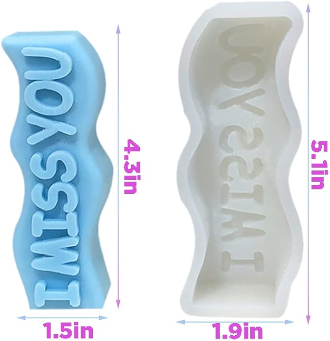 TOPYS Wave Alphabet Letter Pillar Silicone Candle Molds, DIY Casting Epoxy Letter Molds for Clay Resin Pendant Plaster Carving Making Aromatherapy White Elephant Gifts (i Miss You)