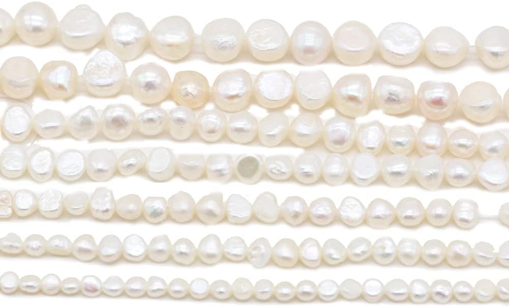 Natural Pearl, Natural Freshwater Cultured Pearls Beads Punch Loose Beads for DIY Jewelry Making Necklace Bracelet Women 14 Inches 2 Strands Pack