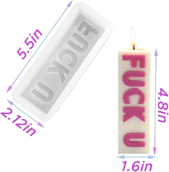 TOPYS Rectangular Alphabet Letter Pillar Silicone Resin Mold Candles Molds, Letter Candle Chocolate Mold for Resin Pendant Plaster Carving Making Aromatherapy Ornaments Handmade Gifts (Fuck u)
