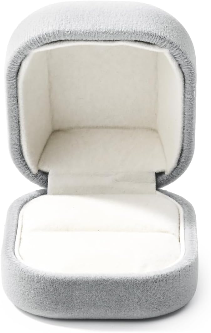 Premium Velvet Ring Box Jewelry Gift Box Small Rings Holder for Birthday, Proposal, Engagement,Wedding, Valentine's Day (Grey)