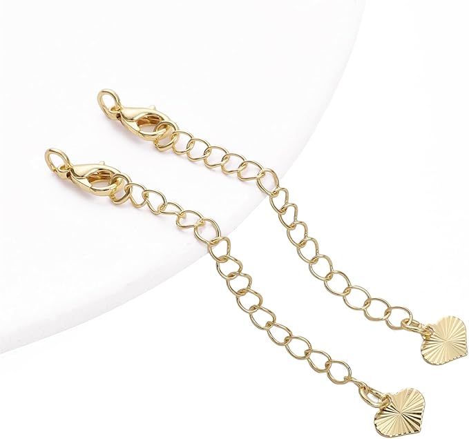 BEADIA 14K Gold Plated Extender Chains 75mm 20pcs Heart Extension Tail Chains for Jewelry Making Findings