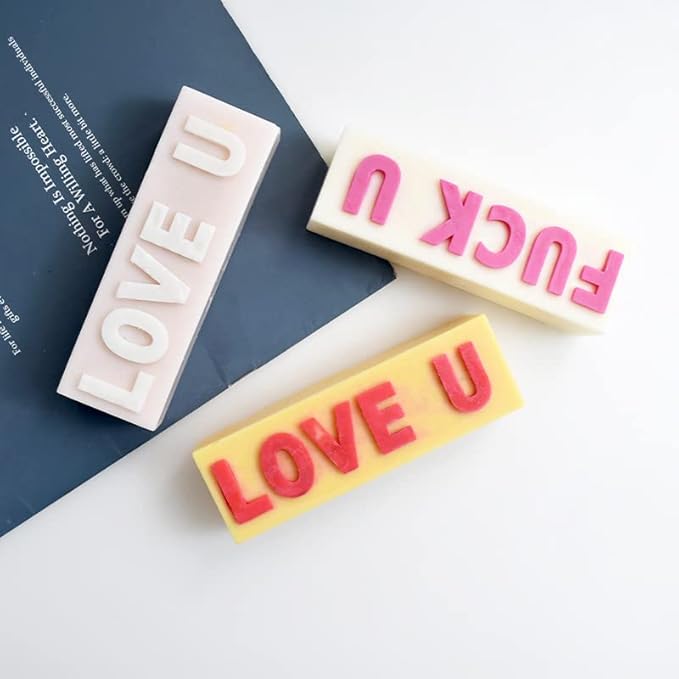 TOPYS Rectangular Alphabet Letter Pillar Silicone Resin Mold Candles Molds, Letter Candle Chocolate Mold for Resin Pendant Plaster Carving Making Aromatherapy Ornaments Handmade Gifts (Love u)
