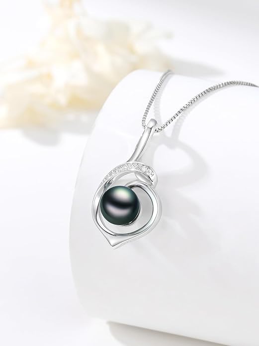 Tahitian Black Pearl AAAA 18K Gold Plated Sterling Silver Pendant Necklace for Women Wife Mom Girlfriend Valentine Her Jewelry Gift for Anniversary Birthday Christmas