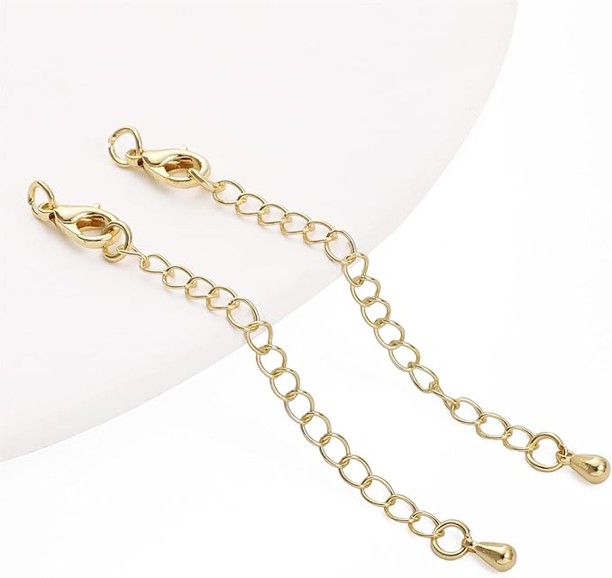 BEADIA 14K Gold Plated Extender Chains 75mm 20pcs Water Drop Extension Tail Chains for Jewelry Making Findings