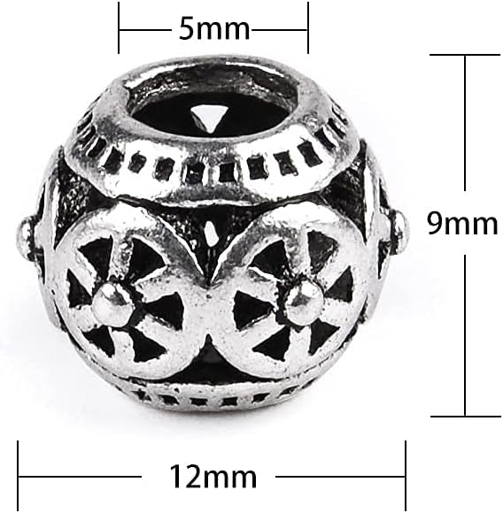 60 Pieces Assorted European Beads with Plating Silver Metal Alloy Rhinestone Large Hole Spacer Beads for DIY Charm Bracelet Jewelry Making (Alloy Spacer Beads)