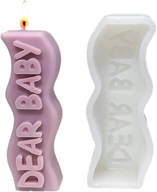 TOPYS Wave Alphabet Letter Pillar Silicone Candle Molds, DIY Casting Epoxy Letter Molds for Clay Resin Pendant Plaster Carving Making Aromatherapy White Elephant Gifts (Dear Baby) (TOPYS-20220715-3)