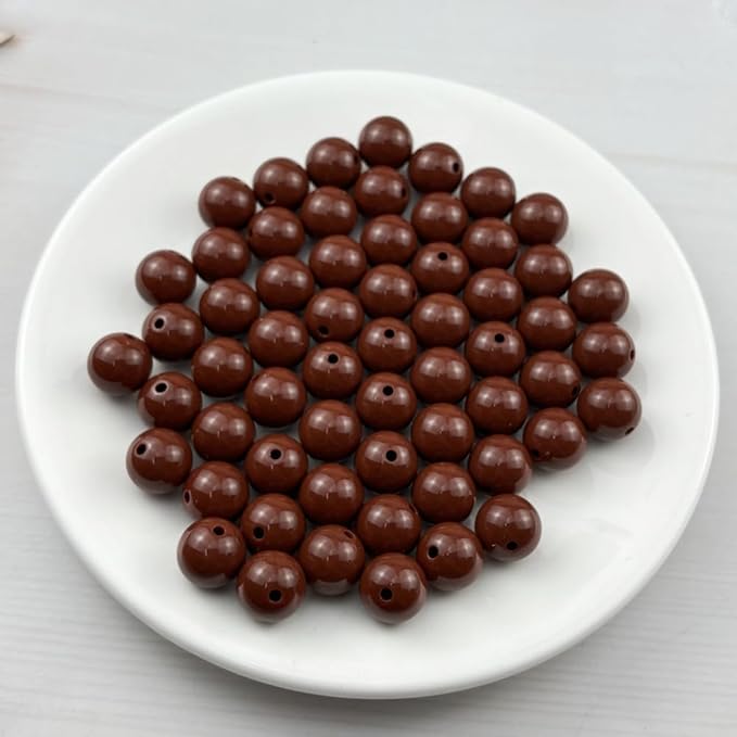YUEXIGO 60pcs Acrylic Round Beads for Crafts 14mm Resin Candy Color Spacer Beads with Hole for Jewelry Making Sewing Crafts Decoration Necklaces Bracelets Earrings Supplies(Brown)